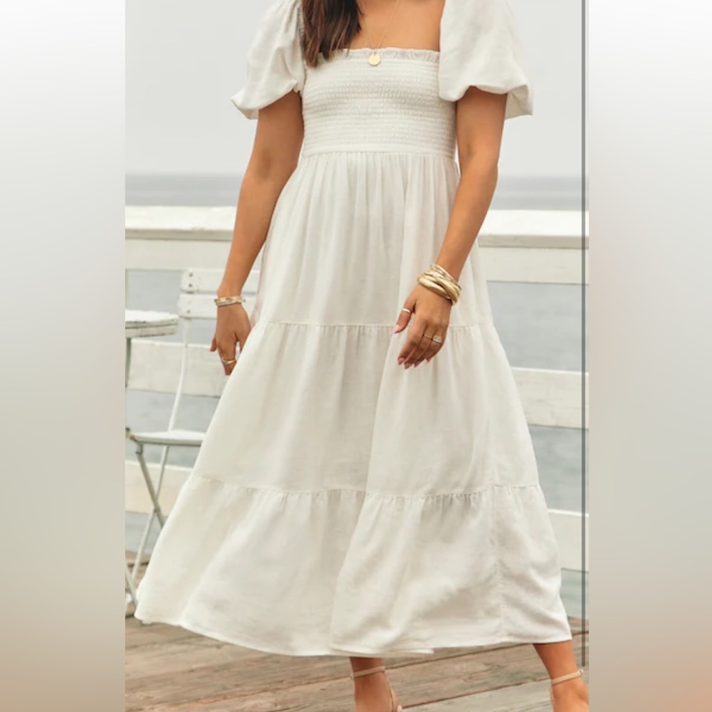 Flowy Linen Blend MIDI Dress